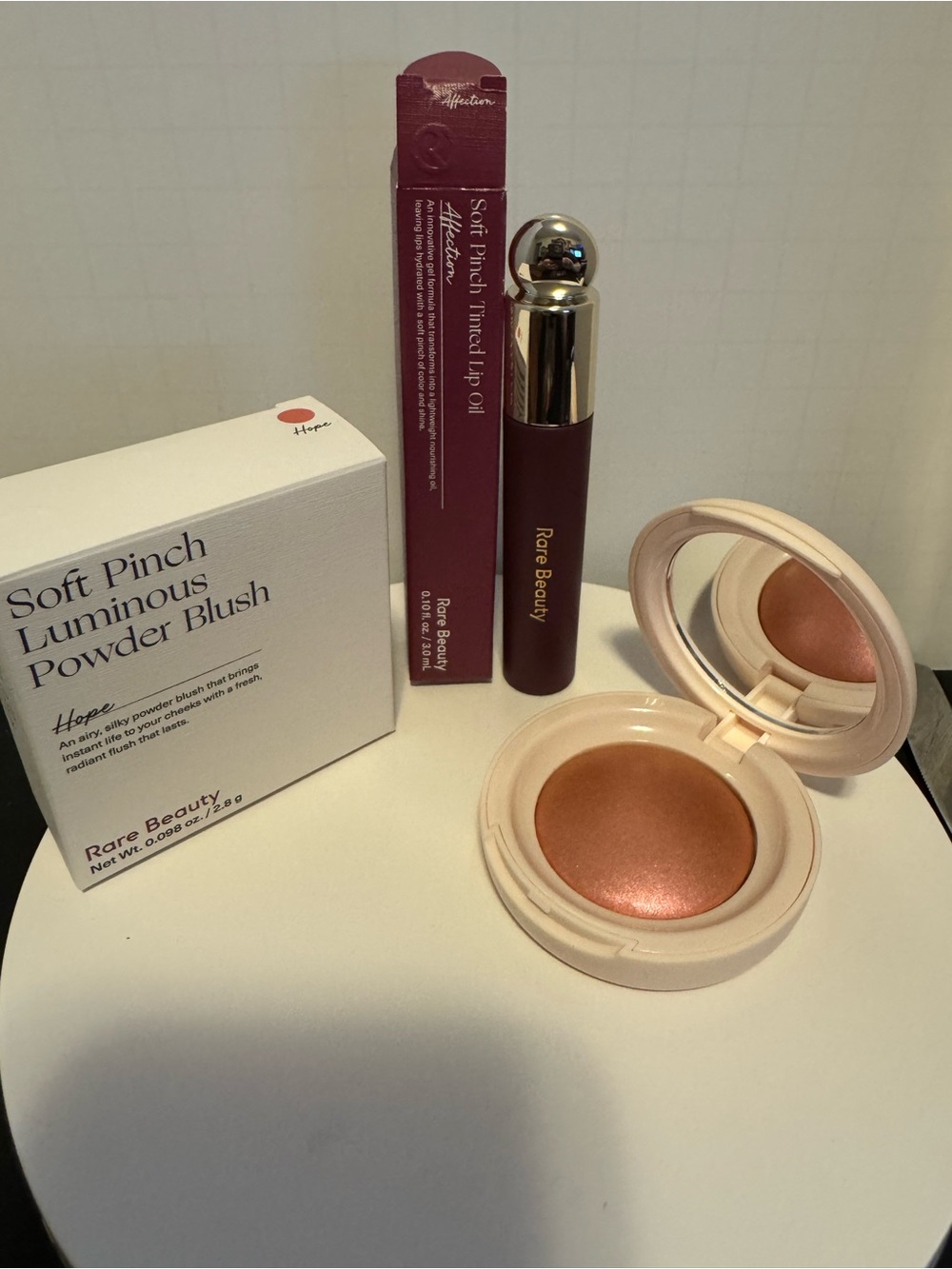Rare Beauty Soft Pinch Luminous Powder Blush and lip oil
